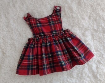 Girls Christmas dress, red plaid dress, red checkered dress, holiday pinafore dress, girls ruffled boutique dress, toddler Christmas dress,