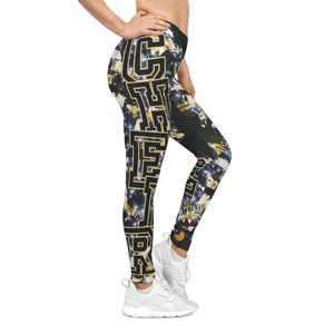 Cheer Black and Gold Women&#39;s Casual Leggings | Athletic Dancewear | Team Spirit Yoga Pants | Sporty Fashion