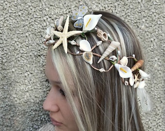 Mermaid hair crown, Sea shell hairpiece, Beach Bride bridesmaid