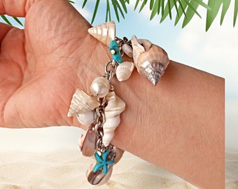 Muschel Charm Armband: Silber Muschel, Mermaid Brautschmuck