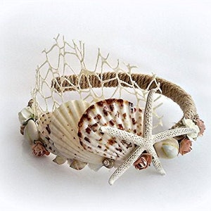 Beach Wedding Seashell Crown, Mermaid hair piece, sea shell veil