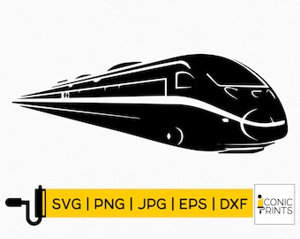 Train Svg | Train à grande vitesse SVG | Train Clipart | Train png | Travel Svg | Fichier coupé pour Cricut | Silhouette | PNG Eps Dxf | Téléchargement instantané