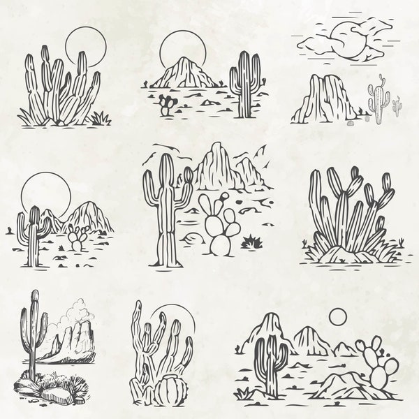 Lot Svg scène de cactus | Paysage désertique Svg | Dxf| png| Jpg| Cactus désert Svg | Svg Arizona | Svg succulente | Svg occidental | Téléchargement instantané