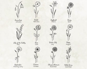 Geburtstagsmonat Bundle | Blumenstrauß | Geburtsblume | Blumenmuster | Botanische svg | Geburtstag svg| Sofort Download