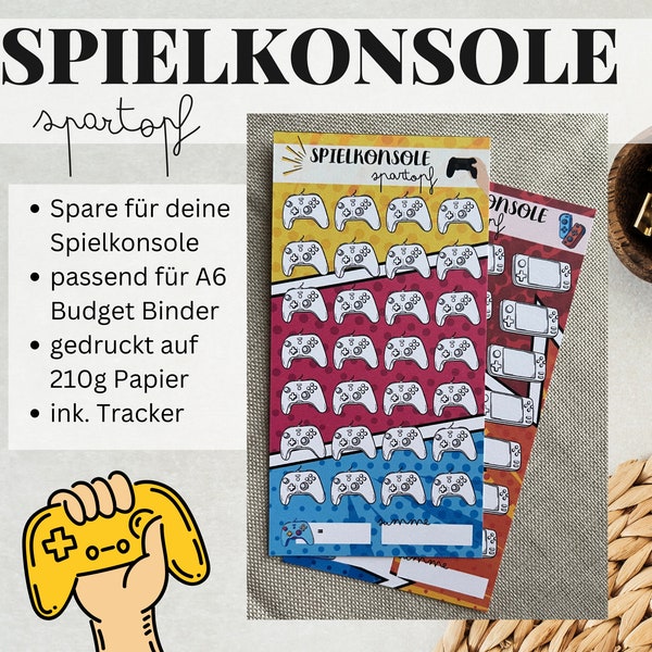 Spielkonsole Sparchallenge Spartopf | A6 | Umschlagmethode | Budgetplaner | Sparen mit Spaß | Sparspiel