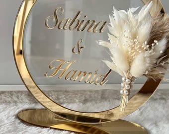 Plexiglass stand with name for engagement, wedding or other occasions. Nikkah gift, engagement gift, Söz, dried plant