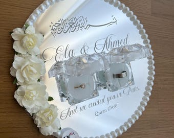 Engagement Tray with Pearls, Engraved Writing, Nikkah Ring Tray, Nisantepsi Nikahtepsi söz, Mirror, Registry Office, Wedding, Engagement