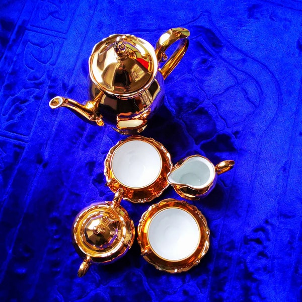 Bavarian Vintage Porcelain Tea and Coffee Set with Gold Gilding