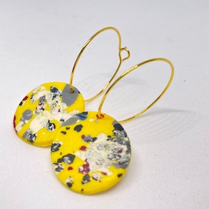 Bright yellow gold hoop earrings | hoop earrings dangle | yellow black white | Simple fun earrings | Handmade earrings