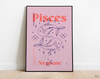 PISCES Star Sign Print, Zodiac Art Wall Art, Instant Download Digital, Astrology, Horoscope, Star Sign Poster