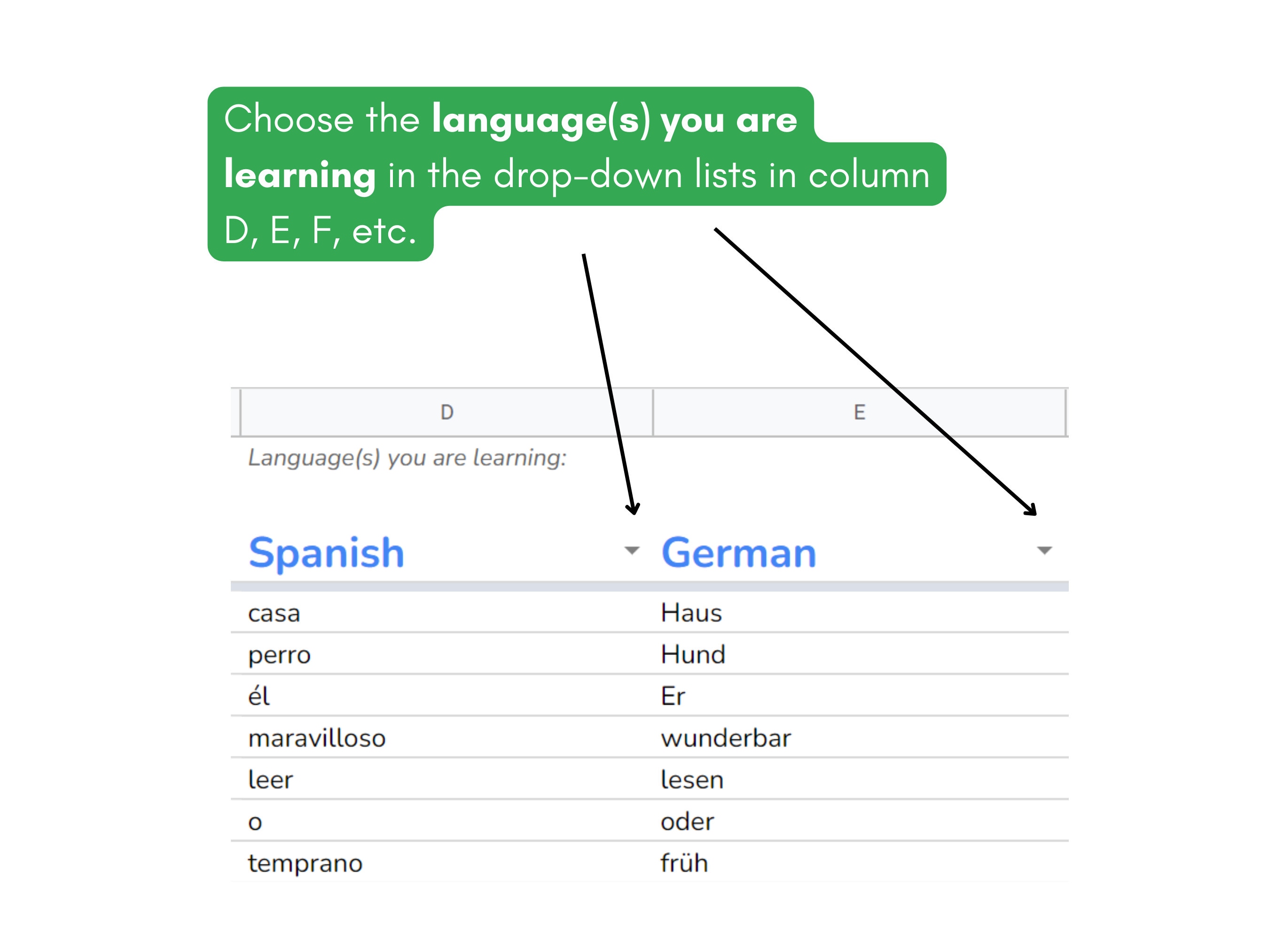 Vocabulary List Spreadsheet Template to Help You to Reach Your Language