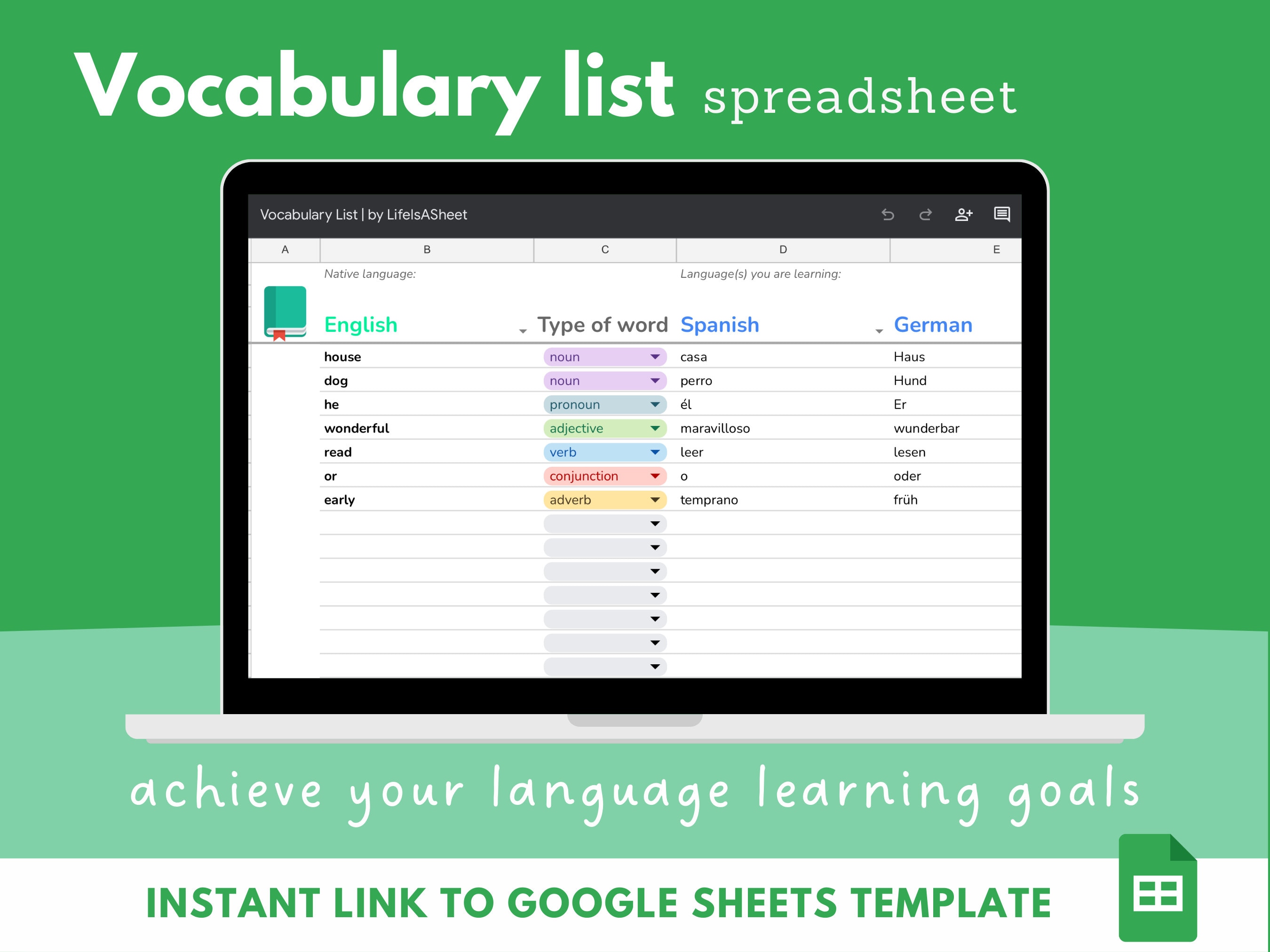 Vocabulary List Spreadsheet Template to Help You to Reach Your Language