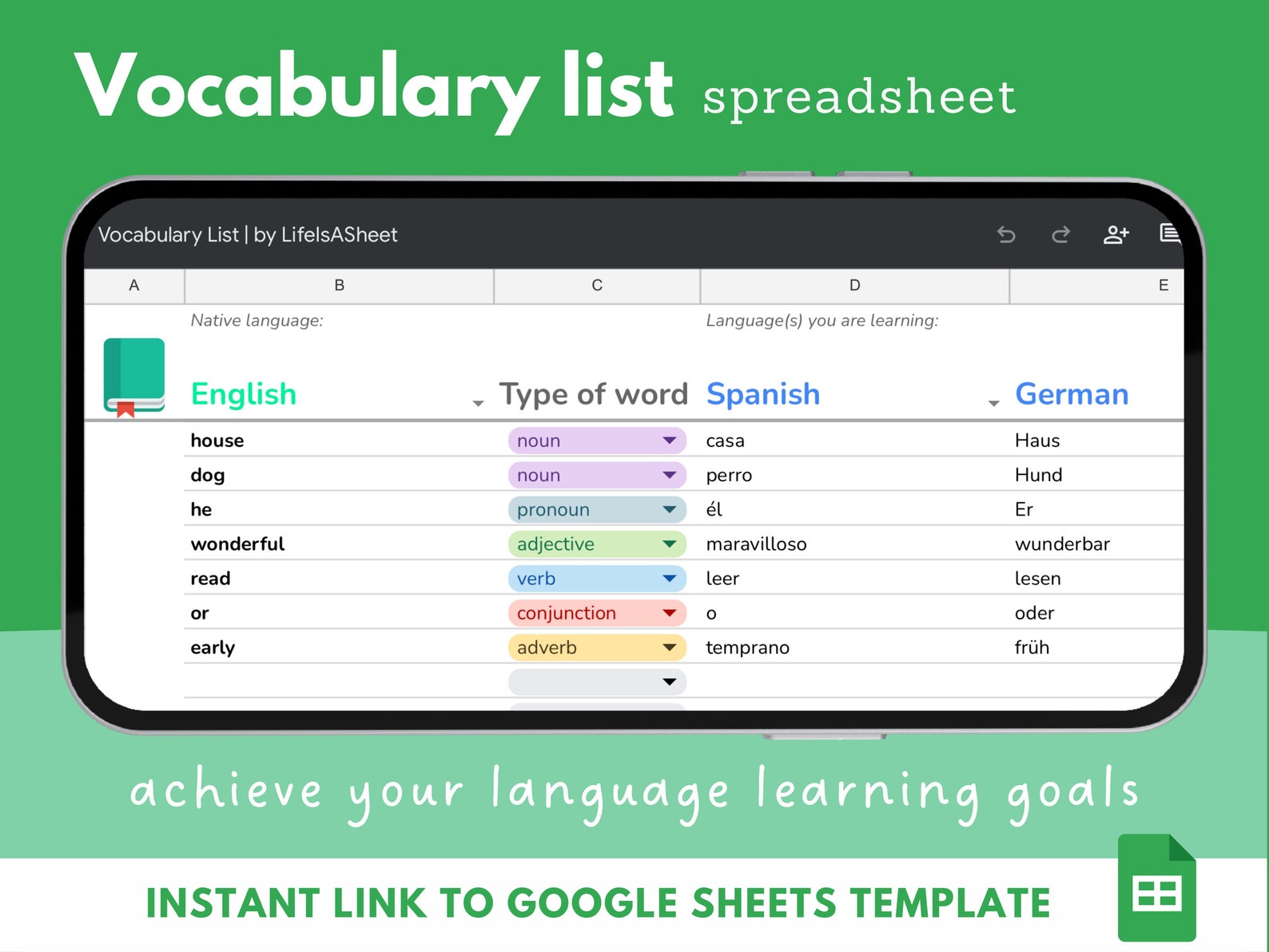 Vocabulary List Spreadsheet Template to Help You to Reach Your Language Vocabulary List Spreadsheet Template to Help You to Reach Your Language