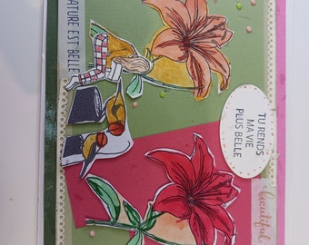 Carte scrapée "tu rends ma vie plus belle"