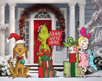 Grinch con letreros navideños recortados / Whoville / decoraciones del Dr. Seuss / letreros para el jardín /