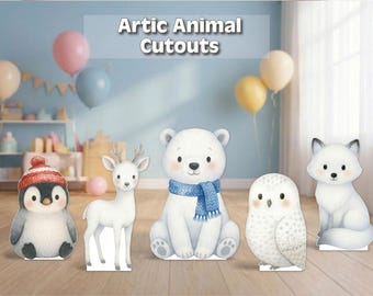 Recortes de animales del Ártico: oso polar, pingüino, zorro, búho, decoración para fiestas de invierno, baby shower y cumpleaños.