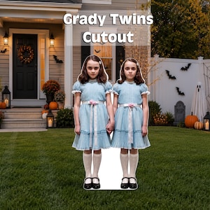 Creepy twin girls halloween cutout, spooky twins yard decoration, horror inspired life size standee, halloween party decor