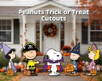 Peanuts trick or treat halloween cutouts | snoopy, charlie brown, lucy, linus & sally yard signs outdoor decor