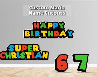 Letrero personalizado con nombre de Super Mario / Decoración para fiestas de 2 pies
