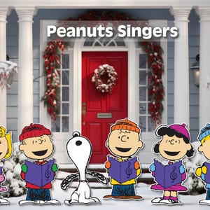 Peanuts christmas caroler cutouts | snoopy, charlie brown & friends singing yard signs | holiday outdoor decor