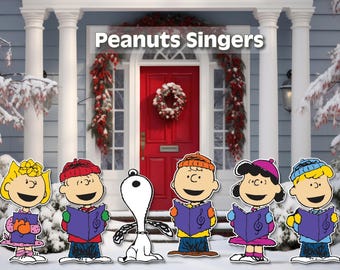 Recortes de villancicos navideños de Peanuts / Carteles de jardín con Snoopy, Charlie Brown y sus amigos cantando / Decoración navideña para exteriores