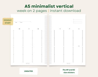 A5 Minimalist Weekly Planner Insert: Vertical Layout (Digital Download)