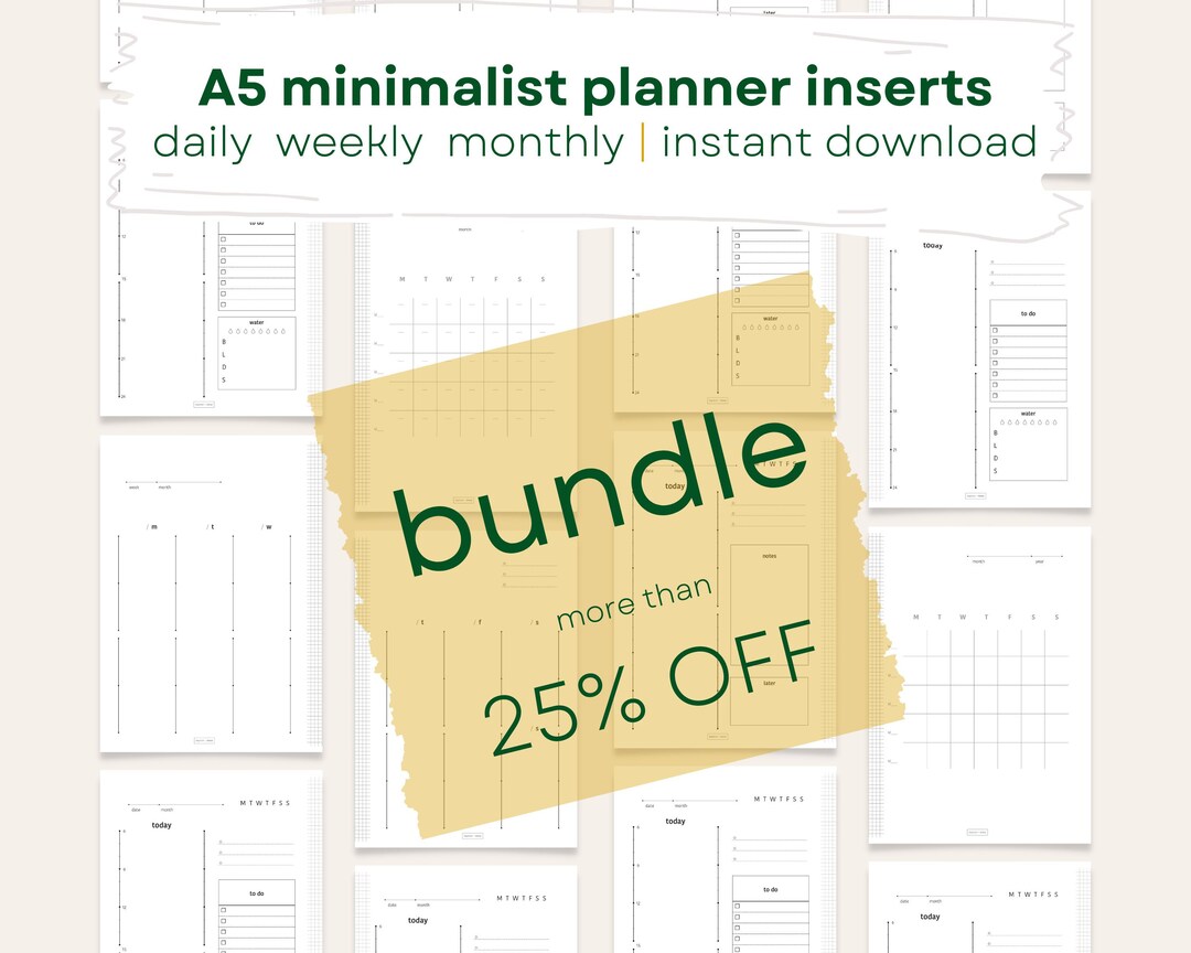Bundle of A5 Minimalist Planner Insert Designs Daily Weekly Etsy