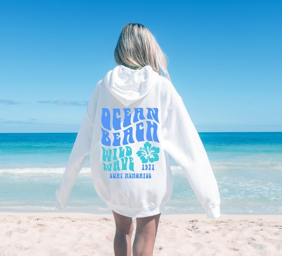 Ocean Beach Back Print Hoodie, Summer Surf Hoodie, Coconut Girl