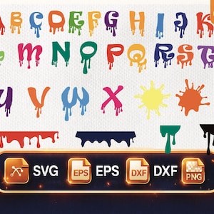 Dripping Alphabet SVG PNG EPS Dxf, Slime Letters Alphabet Set, Colorful Drip Font, Dripping Letters, Kids Craft Alphabet Cut File Cricut