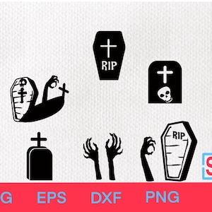 Gravestone and Zombie Hands SVG | Halloween Tombstone Clipart | RIP Grave Silhouette | Spooky Cemetery Vector | Scary Graveyard SVG