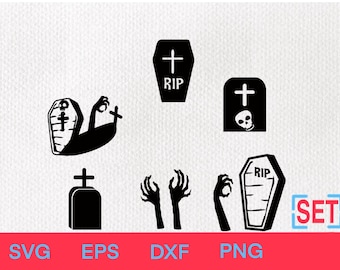 Gravestone and Zombie Hands SVG | Halloween Tombstone Clipart | RIP Grave Silhouette | Spooky Cemetery Vector | Scary Graveyard SVG