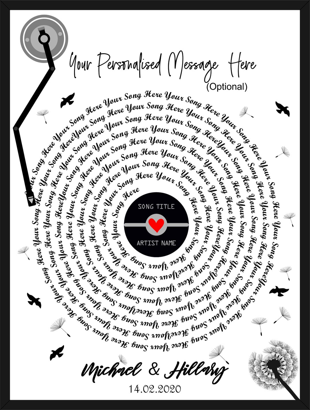 Custom Record Lyrics Poster, Anniversary Wedding Gift, Personalized
