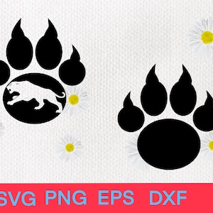 Tiger Paw SVG, Panther Paws Print Silhouette SVG, Wild Cat Paw PNG, Cricut Cut File, Paw Print Silhouette Eps Dxf, Bear Clip Art Outline,