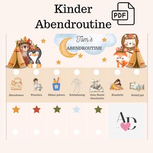 Pianificatore giornaliero routine serale pianificatore di routine per bambini Indiano boho scuola asilo Montessori stampa digitale personalizzata A4 PDF