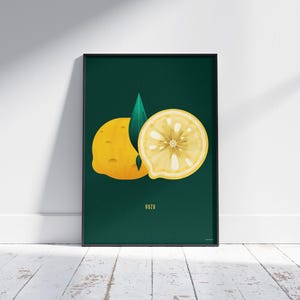 Yuzu-muurkunst – Japanse citrusvruchtenprint | Gele keukenposter | Modern eetdecor | Minimalistisch cafékunstwerk | Yuzu-illustratie