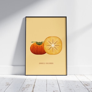 Kaki Kaki Wand Kunst - Orangen Früchte Kunstdruck | Herbst-Küchen-Poster | Lebensmittel Illustration | Café Decor | Kaki Kunstwerk