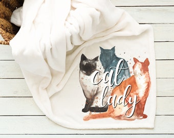 Cat Lady Cozy Cuddling Blanket, Cat Plush Fleece Throw, Cat Throw Blanket, Cat Blanket for People, Gift for Daughter, Custom Cat Blanket