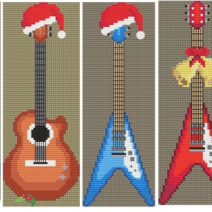 Christmas Guitars - 5 PDF Cross Stitch Patterns, DMC