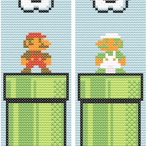 8-bit Mario and Yoshi Cross Stitch Christmas Stocking Pattern 