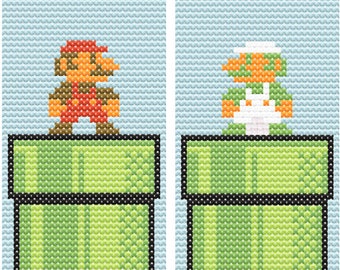 Super Mario Bros - Mario and Luigi Bookmark set - 8 bit cross stitch patterns - DMC, PDF