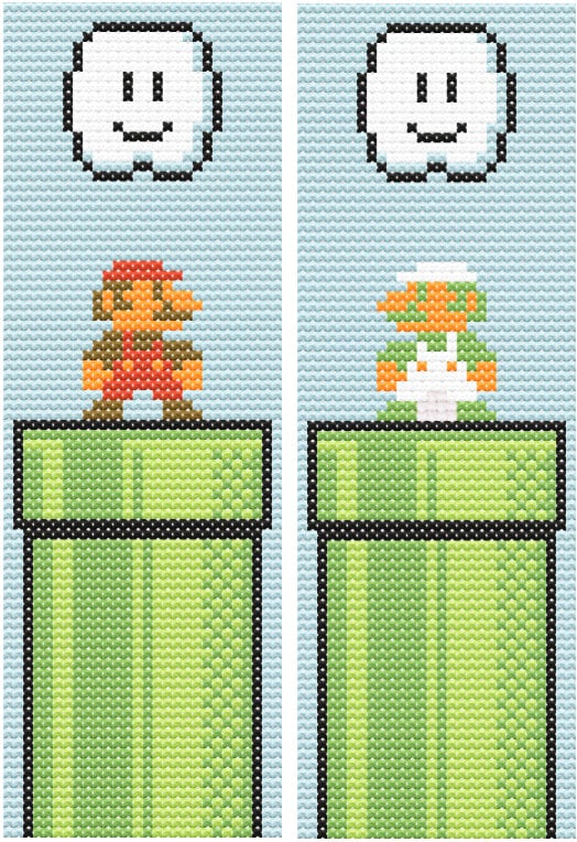 8-bit Mario and Yoshi Cross Stitch Christmas Stocking Pattern 
