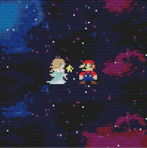 Super Mario Pattern Rosalina and Mario 8-bit Galactic Cross - Etsy
