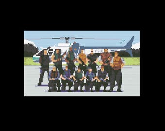 Resident Evil - S.T.A.R.S. Group Photo 8-bit PDF Cross Stitch Pattern, Cross Stitch, PDF, DMC