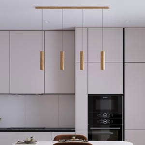 Linear chandelier with wooden shades for kitchen island and dining table SENTO