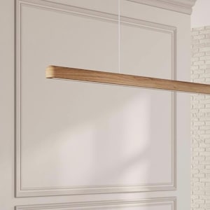 Hanging lamp in linear design made from solid oak, Pendant light for kitchen island lighting, Linear wood chandelier, Scandinavian lamp ARCA