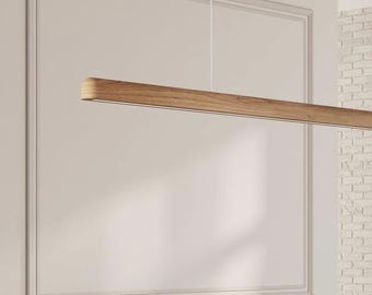 Hanging lamp in linear design made from solid oak, Pendant light for kitchen island lighting, Linear wood chandelier, Scandinavian lamp ARCA