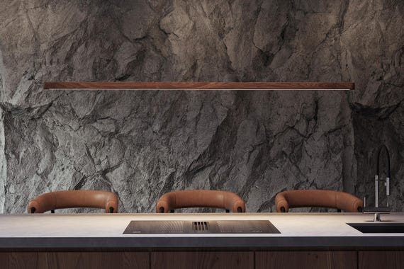 Black walnut linear chandelier, elegant wood pendant light for kitchen island and dining table WALNOIR