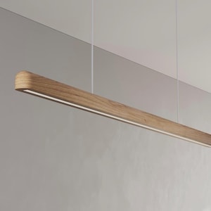 Modern chandelier in natural wood.