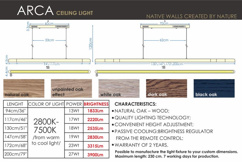Lámpara de araña lineal de madera de roble, Iluminación de isla de cocina, Lámpara colgante de madera, Lámpara hecha a mano, Lámpara de techo de madera, Lámpara escandinava ARCA imagen 18