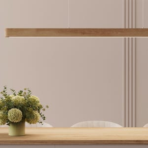 Elegant Linear Wood Lamp in Solid Oak, Kitchen Pendant Light, Kitchen Island Light, Dining Table Light, Modern Chandelier Lighting HORIZON